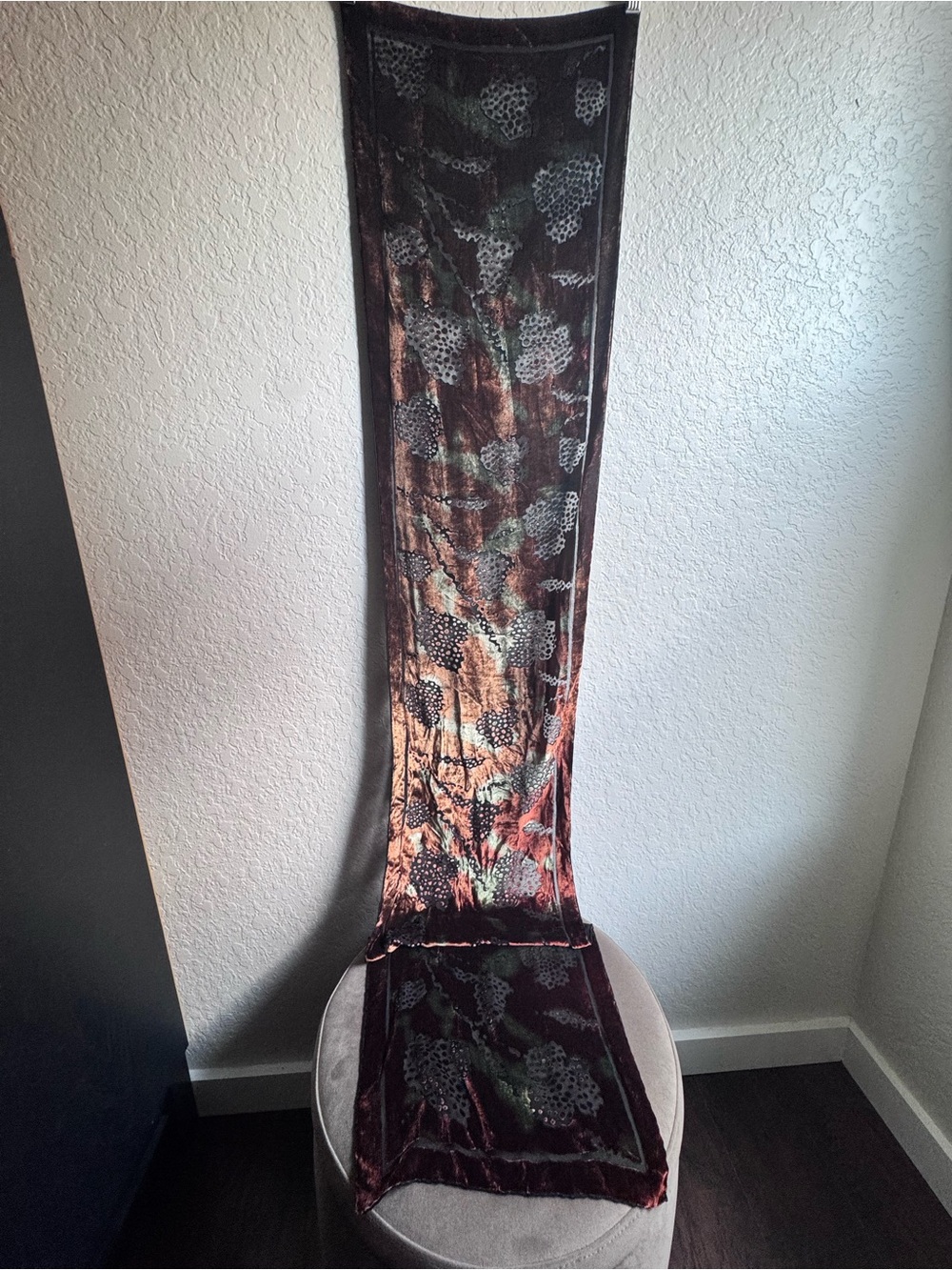 Cocoon House Silk Blend Burnout Velvet Scarf Devoré Leopard Rosette Earth Tones